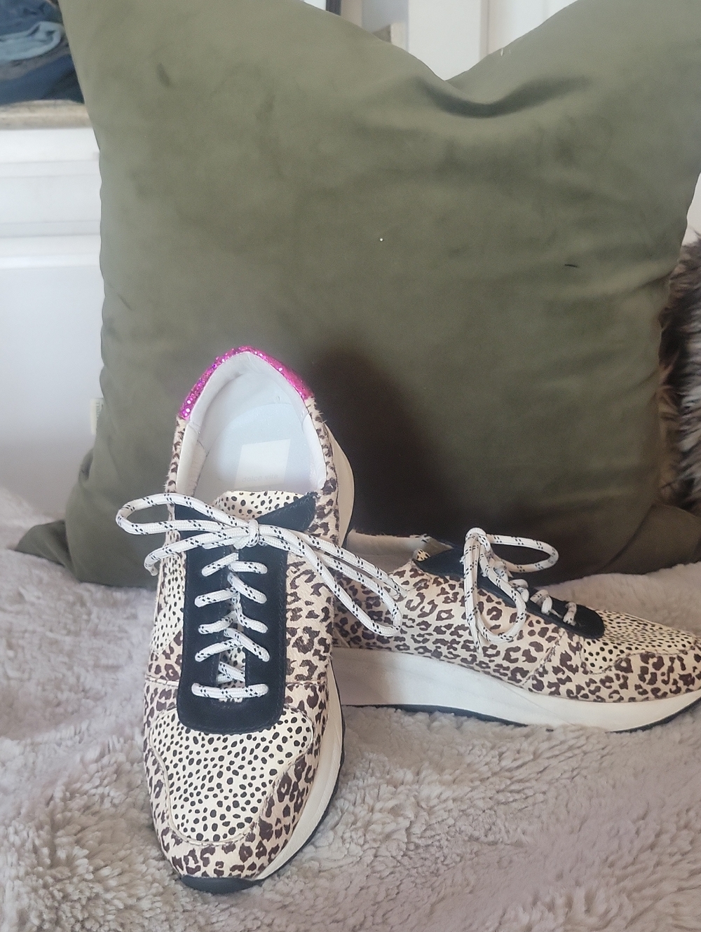 Dolce Vita Leopard Print Sneakers with Pink Glitter Heel